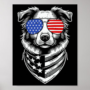 Poster Patriotique berger australien 4 juillet américain