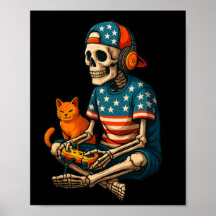 Poster Patriotique Gamer Skeleton Jeux Vidéo de jeu Cat B