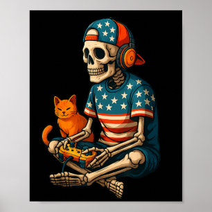 Poster Patriotique Gamer Skeleton Jeux Vidéo de jeu Cat B