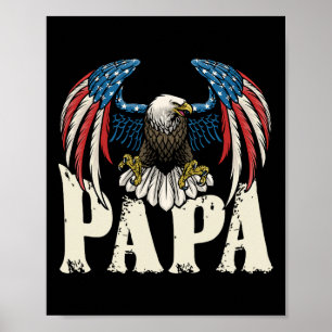 Poster Patriotique Papa Bald Eagle Chemise Usa Drapeau 4e