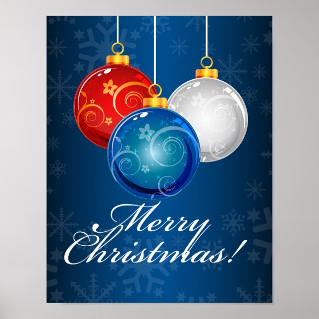 Poster Patriotique Rouge Bleu Bleu Ornements Joyeux Noël (Devant)