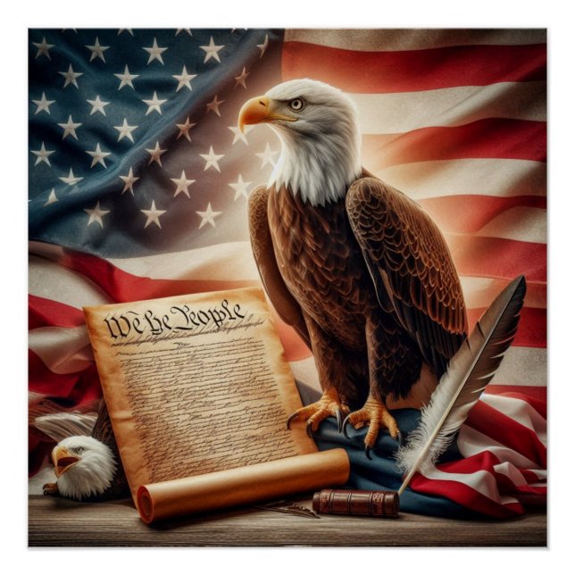 Poster Patriotisme américain de l'aigle chauve (Devant)