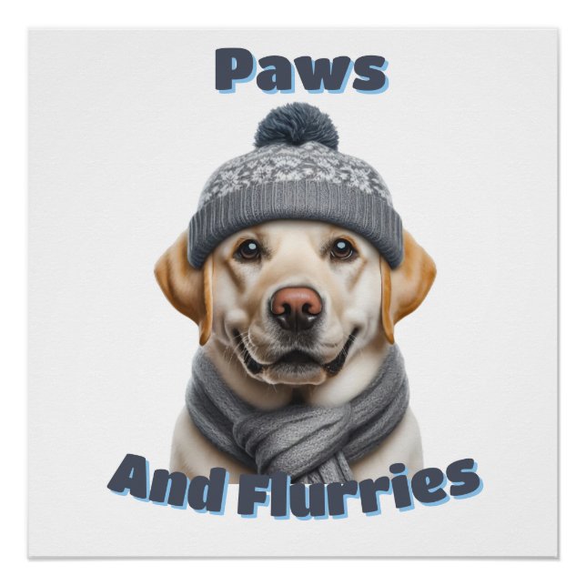 Poster Pattounes & Flocons - Chien d'hiver Design (Devant)