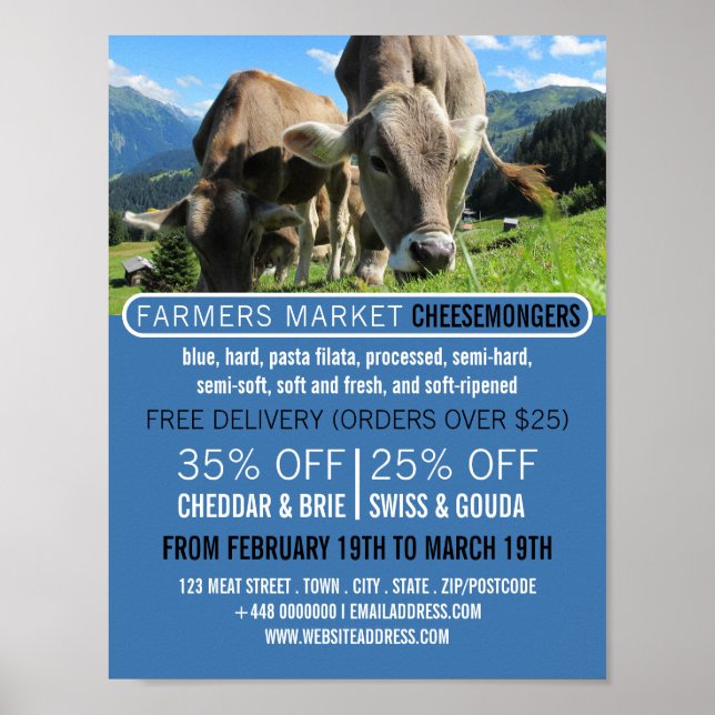 Poster Pâturage des vaches, Publicité Cheesemonger (Devant)