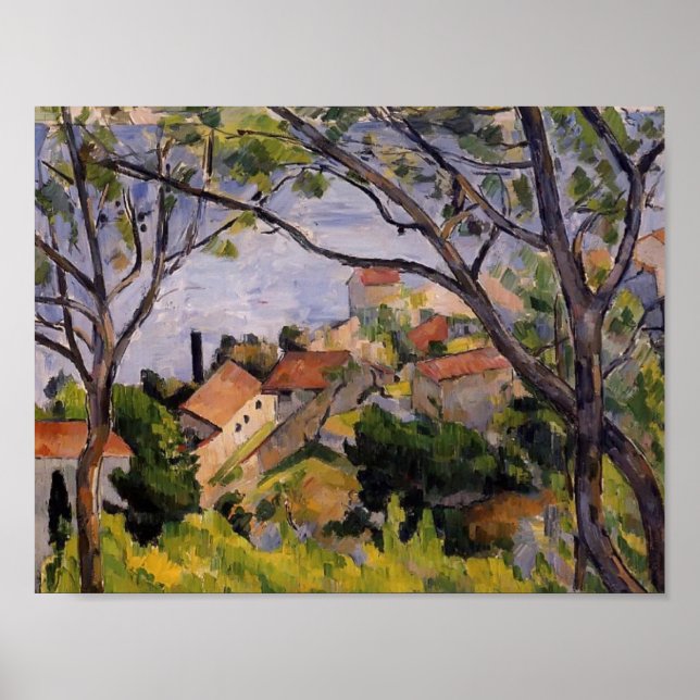 Poster Paul Cezanne-L'Estaque. Vue à travers les arbres (Devant)
