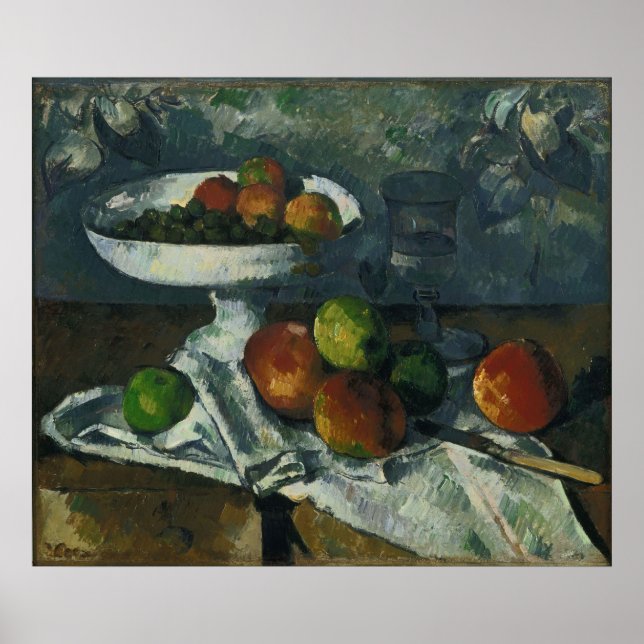 Poster Paul Cézanne - Vie continue avec un plat de fruits (Devant)