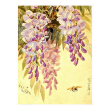 Poster Paul de Longpre Fleurs et abeilles violette