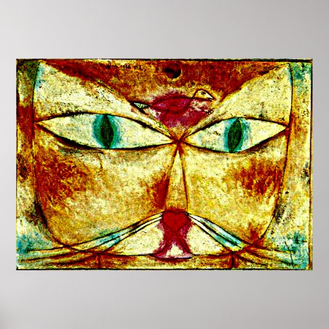 Poster Paul Klee art : Chat et Oiseau peint par Klee (Devant)