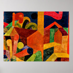 Poster Paul Klee art, Paysage avec drapeaux
