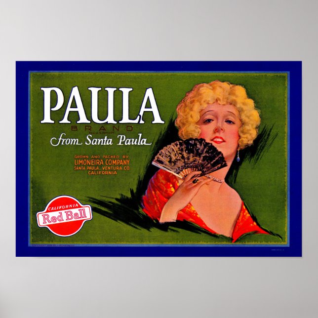 Poster Paula, étiquette des caisses de fruits des années  (Devant)