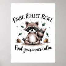 Pause Reflect Reset Cute MeditRaccoon Design