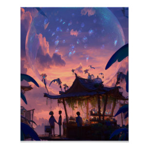 Poster Pavillon Crépusculaire aux Lanternes Scène de Fant