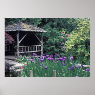Poster Pavillon en bois dans le Jardin ensoleillé de