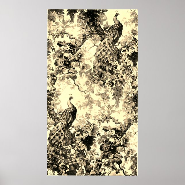 Poster Pavillon victorien toile fleurie motif or noir (Devant)