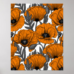 Poster Pavot orange sur blanc