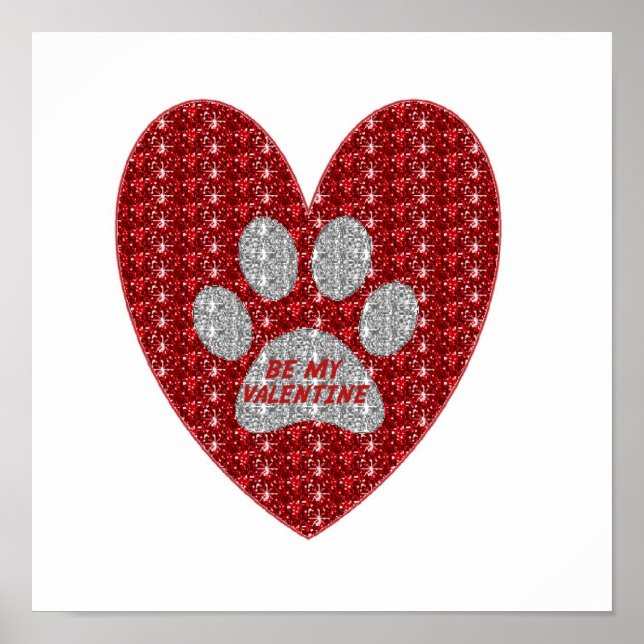 Poster Paw Heart Red Silver Be My Valentine (Devant)