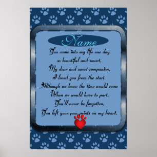 Poster Paw Prints on My Heart Poem Pet Memorial
