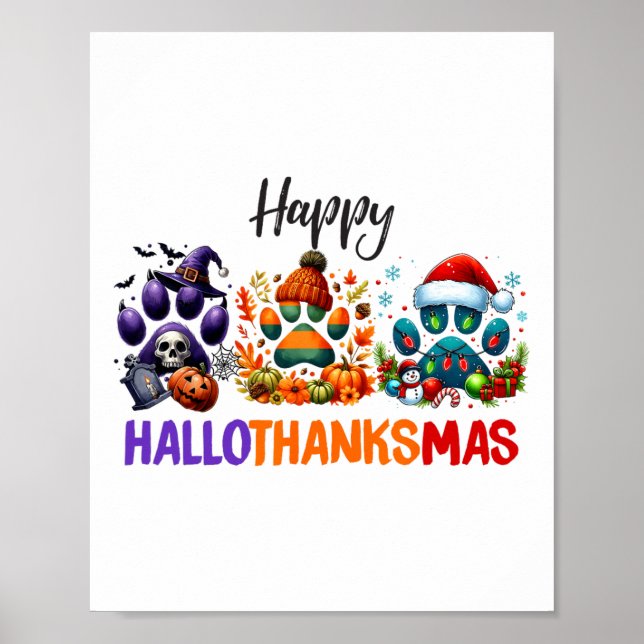 Poster Paws Hallothanksmas Halloween Thanksgiving C (Devant)