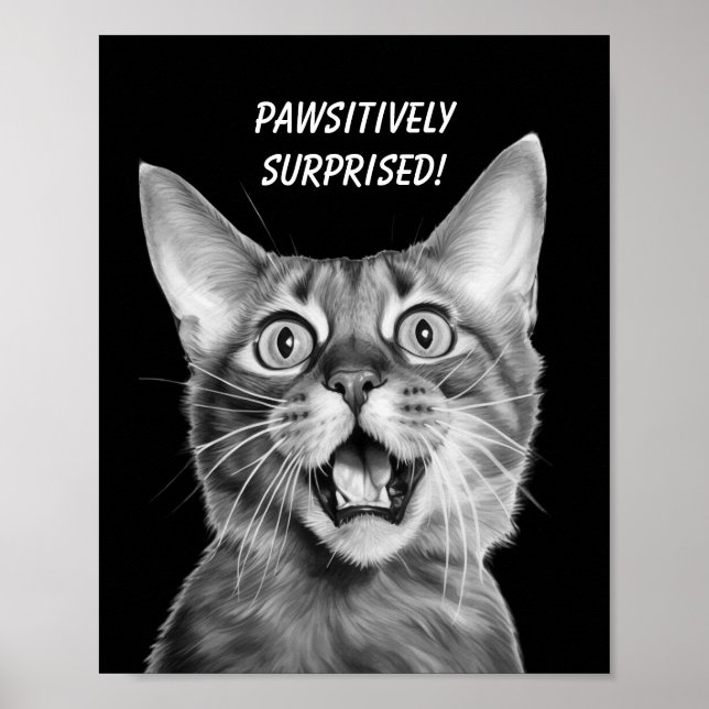 Poster PAWSITIVEMENT SURPRIS ! Drôle Crazy Cat (Devant)
