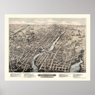 Poster Pawtucket, RI Panoramic Map - 1877