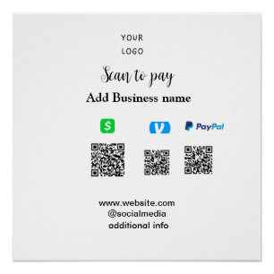 Poster Paypal Cashapp venmo scan pour payer QR ajouter en