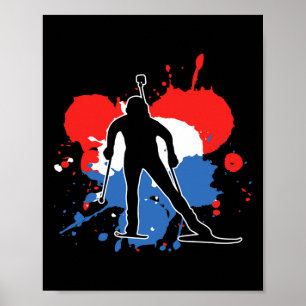 Poster Pays-Bas Drapeau Biathlonist - Néerlandais Biathlo