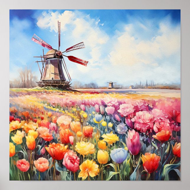 Poster Pays-Bas Holland Travel Aquarelle Peinture (Devant)