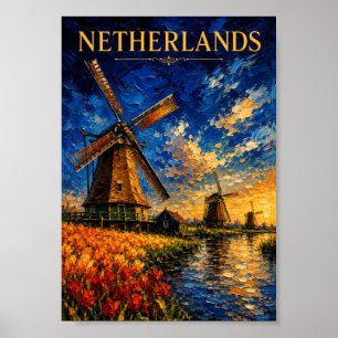 Poster Pays-Bas : Moulin à vent artistique souvenir de co