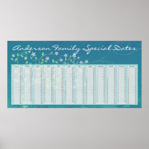 Poster Pays Bleu Arbre Néerlandais Anniversaire Calendrie