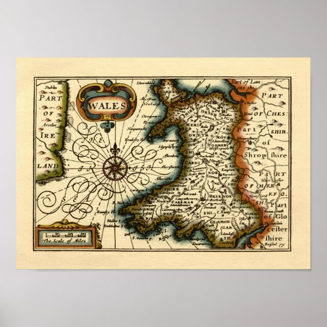 Poster Pays de Galles - Ancien Antiquaire historique Cart (Devant)