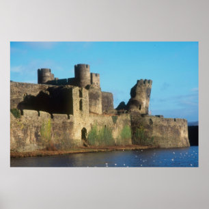 Poster Pays de Galles - Château de Caerphilly, avec vue s
