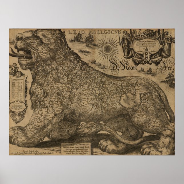 Poster Pays du Benelux 1611 - Leo Belgicus (Devant)