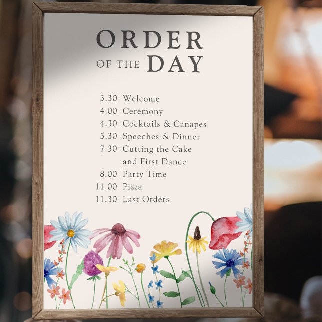 Poster Pays fleur sauvage Floral Mariage Ordre du jour (Order of the Day wedding sign template for you customize for your big day)