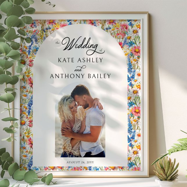Poster Pays Fleur sauvage Floral Mariage Photo Bienvenue (Wedding Photo Welcome Poster from the Country Wildflower Wedding Collection by Darling & May)