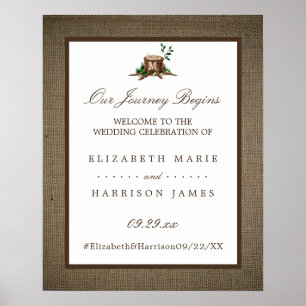 Poster Pays Monogramme Arbre Burlap Mariage Bienvenue