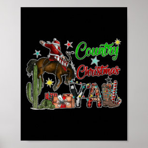 Poster Pays Noël Y'all Cowboy Boots Joyeux Noël