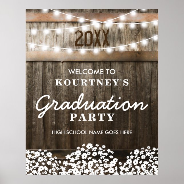 Poster Pays Rustic Graduation Party Bienvenue (Devant)