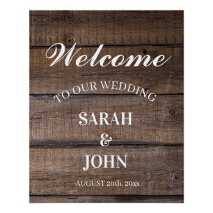 Poster Pays Rustic Wood Mariage Bienvenue Célébration