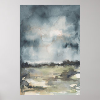 Poster Paysage Abstrait Aquarelle noire neutre