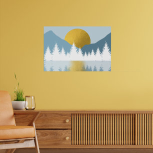 Poster Paysage abstrait Coucher de soleil d'hiver doré Le