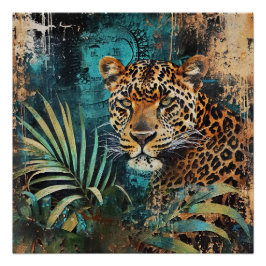Poster Paysage Abstrait de chats Emerald Jungle