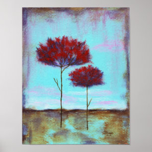 Poster Paysage artistique Abstrait et chéri Arbres rouges