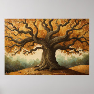 Poster Paysage artistique automnal de chêne doré ancien