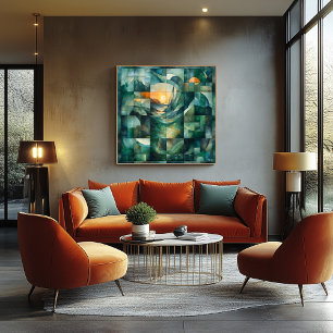 Poster Paysage artistique géométrique abstrait – Vert et