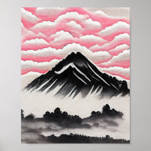 Poster Paysage artistique japonais de montagne vintage