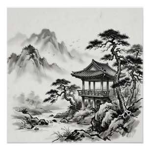 Poster Paysage au lavis de Corée
