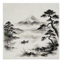Paysage au lavis du mont Fuji Japon