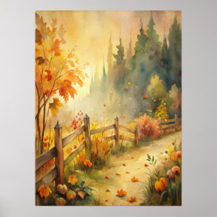 Poster Paysage automnal rustique à l'aquarelle