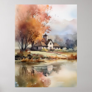 Poster Paysage Automne Paysage Paysage Aquarelle Illustra