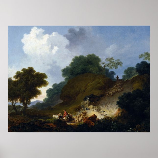 Poster Paysage avec bergers par Fragonard (Devant)